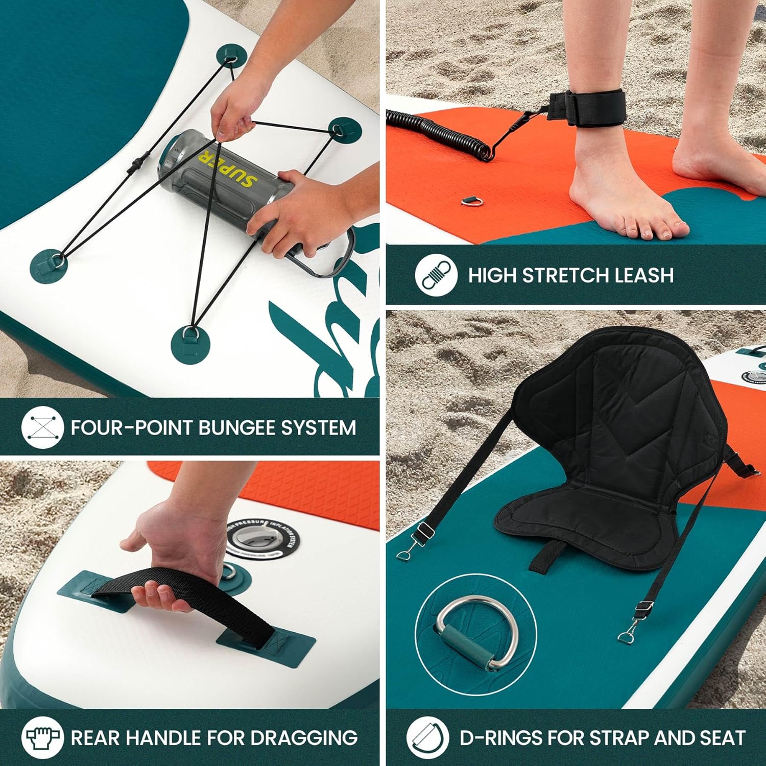 SEASEESUP Tablas de Remo inflables con Accesorios Sup, Tabla de Remo de 12 pies, Duradera, Ligera, diseño Estable de 33 Pulgadas de Ancho para Adultos con sobrepeso