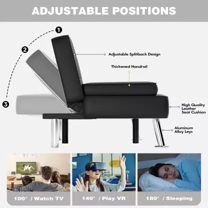 Sofá cama futón plegable portavasos de piel sintética marrón