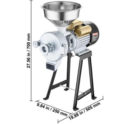 Molino eléctrico de granos 3000W – Molino comercial de maíz y especias, con embudo, ajuste de grosor, para harina, cereales y trigo, molienda seca y húmeda, de alta resistencia-1001