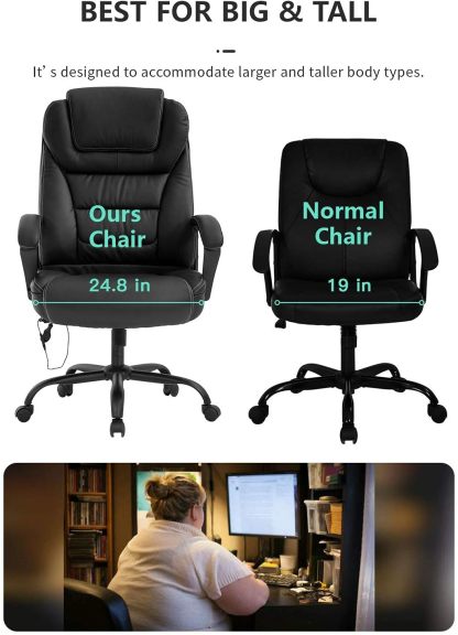 Silla de oficina grande y alta de 500 libras de asiento ancho, silla de computadora ergonómica con brazos de apoyo lumbar, respaldo alto, silla de computadora ejecutiva de piel sintético, para