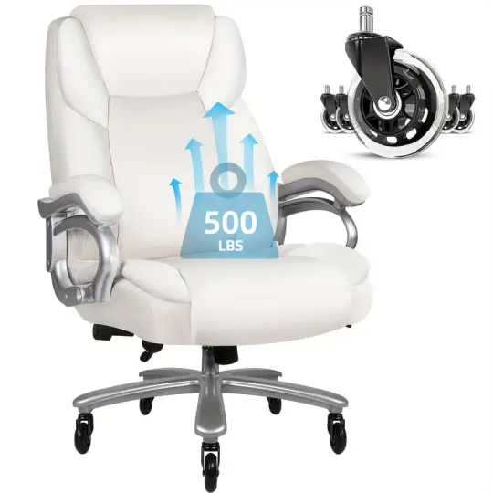 Silla de Oficina Ergonómica de Tamaño Grande 500lbs de Alta Resistencia - Asiento Ejecutivo de Respaldo Alto con Soporte Lumbar, Ruedas de Goma Silenciosas y Diseño Alto y Ancho para Alivio del Dolor de Espalda Baja