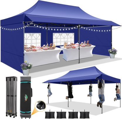 COBIZI - Toldo desplegable de 10 x 20 Pulgadas con 6 Paredes Laterales, toldo Impermeable para Eventos al Aire última intervensión, UPF 50+ cenador portátil para Fiestas, Playa, Camping, Boda,