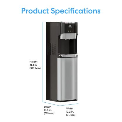 Brio Dispensador de enfriador de agua de carga inferior para botellas de 5 galones, 3 temperaturas con boquillas calientes, habitación y frías, bloqueo de seguridad infantil, visualización LED con alerta de botella vacía, acero inoxidable
