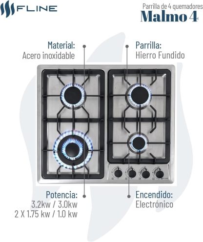 Parrilla De Gas Empotrable 4 Quemadores | Acero Inoxidable | Gas LP Y Gas Natural | Encendido Electrónico | Estufa De Mesa | Parrilla De Inducción | Fácil Limpieza