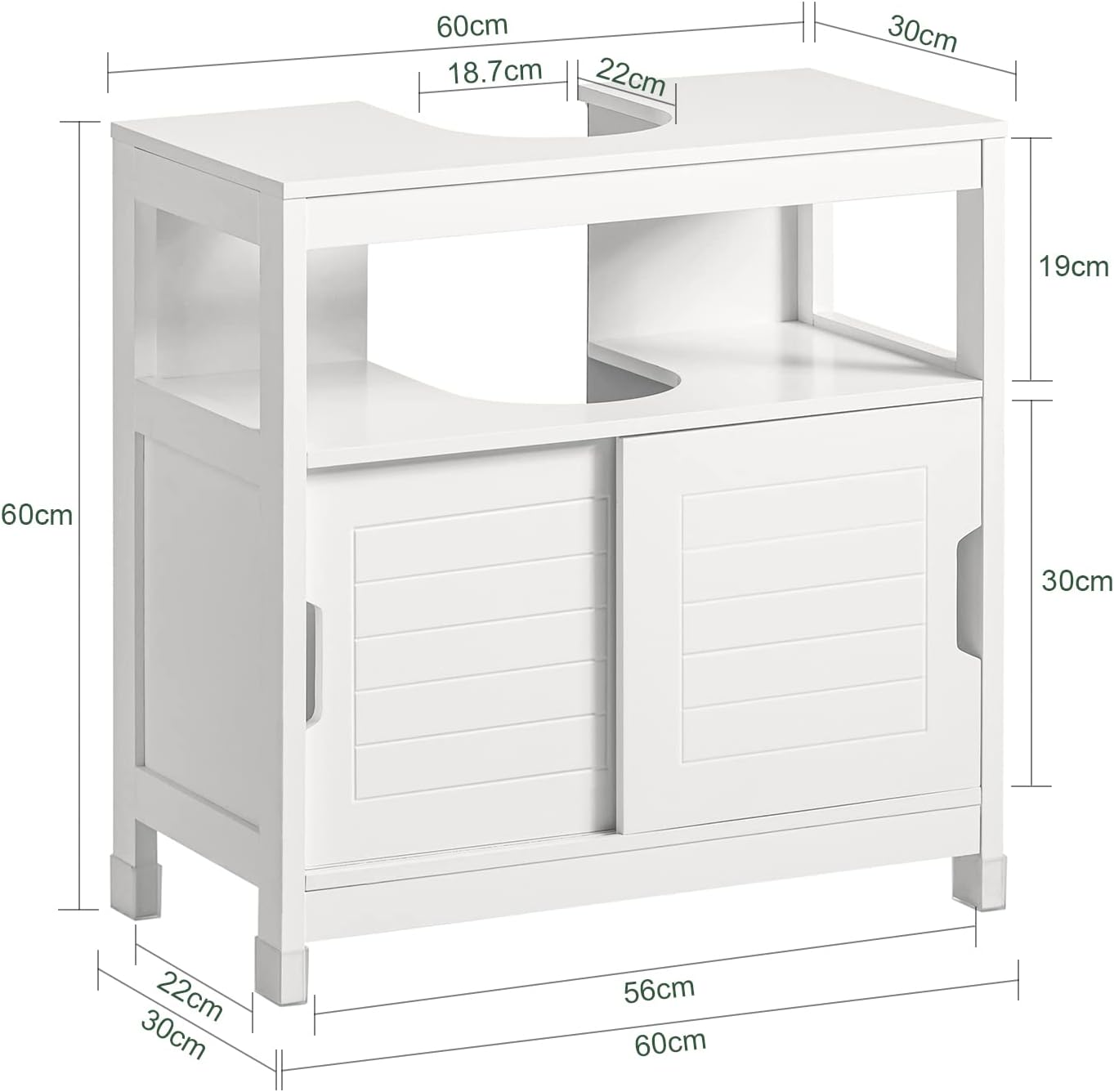 SoBuy Armario para Lavabo Mueble de Baño Debajo del Lavabo con 2 Puertas Armario de Suelo Lavabo para Baño con Mueble(Blanco FRG128-II-W)