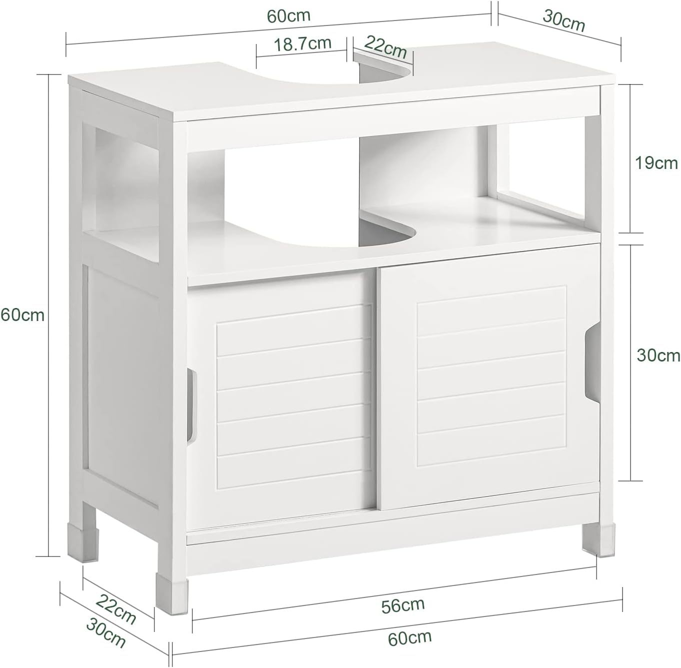 SoBuy Armario para Lavabo Mueble de Baño Debajo del Lavabo con 2 Puertas Armario de Suelo Lavabo para Baño con Mueble(Blanco FRG128-II-W)
