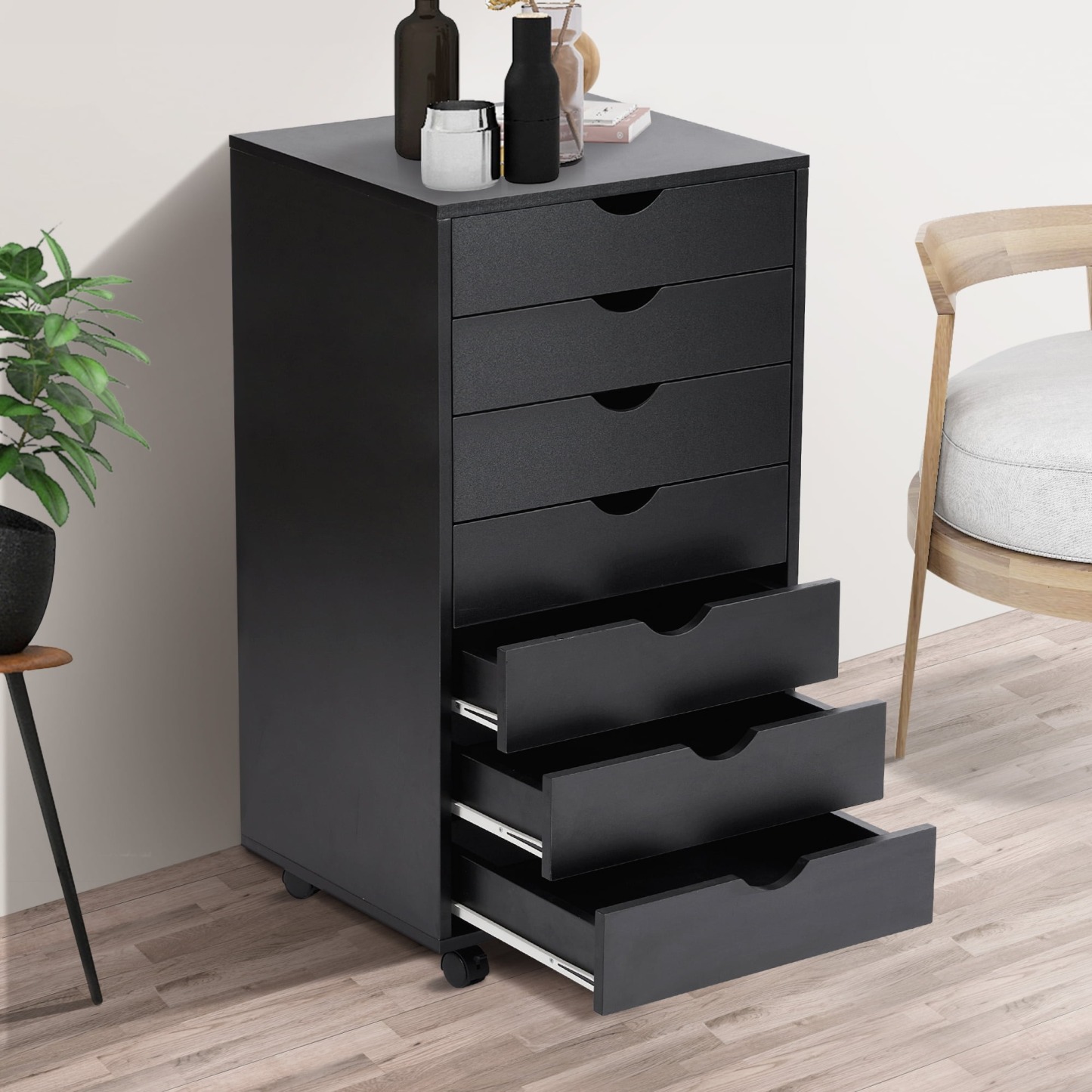 Cómoda EDX de 7 cajones: amplio armario de madera para organizar el dormitorio, el hogar y la oficina, color blanco