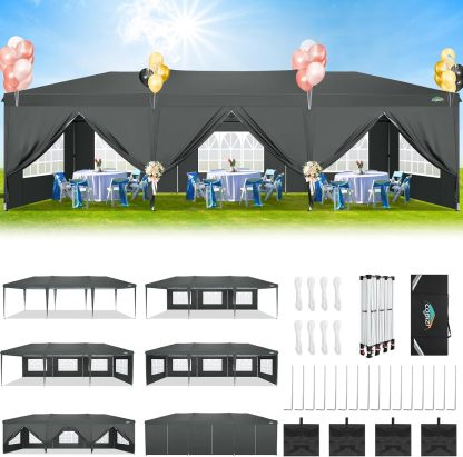 COBIZI - Toldo desplegable de 10 x 20 Pulgadas con 6 Paredes Laterales, toldo Impermeable para Eventos al Aire última intervensión, UPF 50+ cenador portátil para Fiestas, Playa, Camping, Boda,