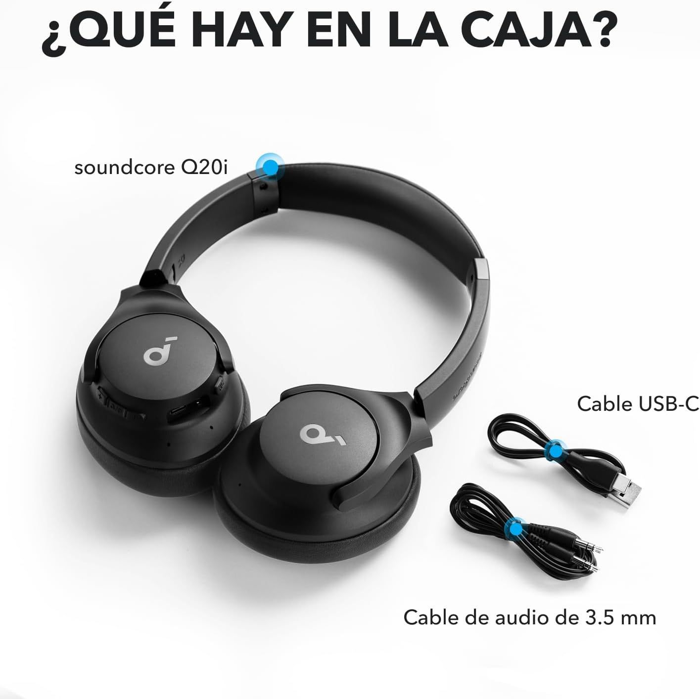 Soundcore Audífonos Inalámbricos Diadema Q20i, Cancelación de Ruido Activa Híbrida, Bluetooth, 40H ANC, Alta Resolución, Big Bass, App, Transparencia, Viajes