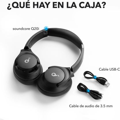 Soundcore Audífonos Inalámbricos Diadema Q20i, Cancelación de Ruido Activa Híbrida, Bluetooth, 40H ANC, Alta Resolución, Big Bass, App, Transparencia, Viajes