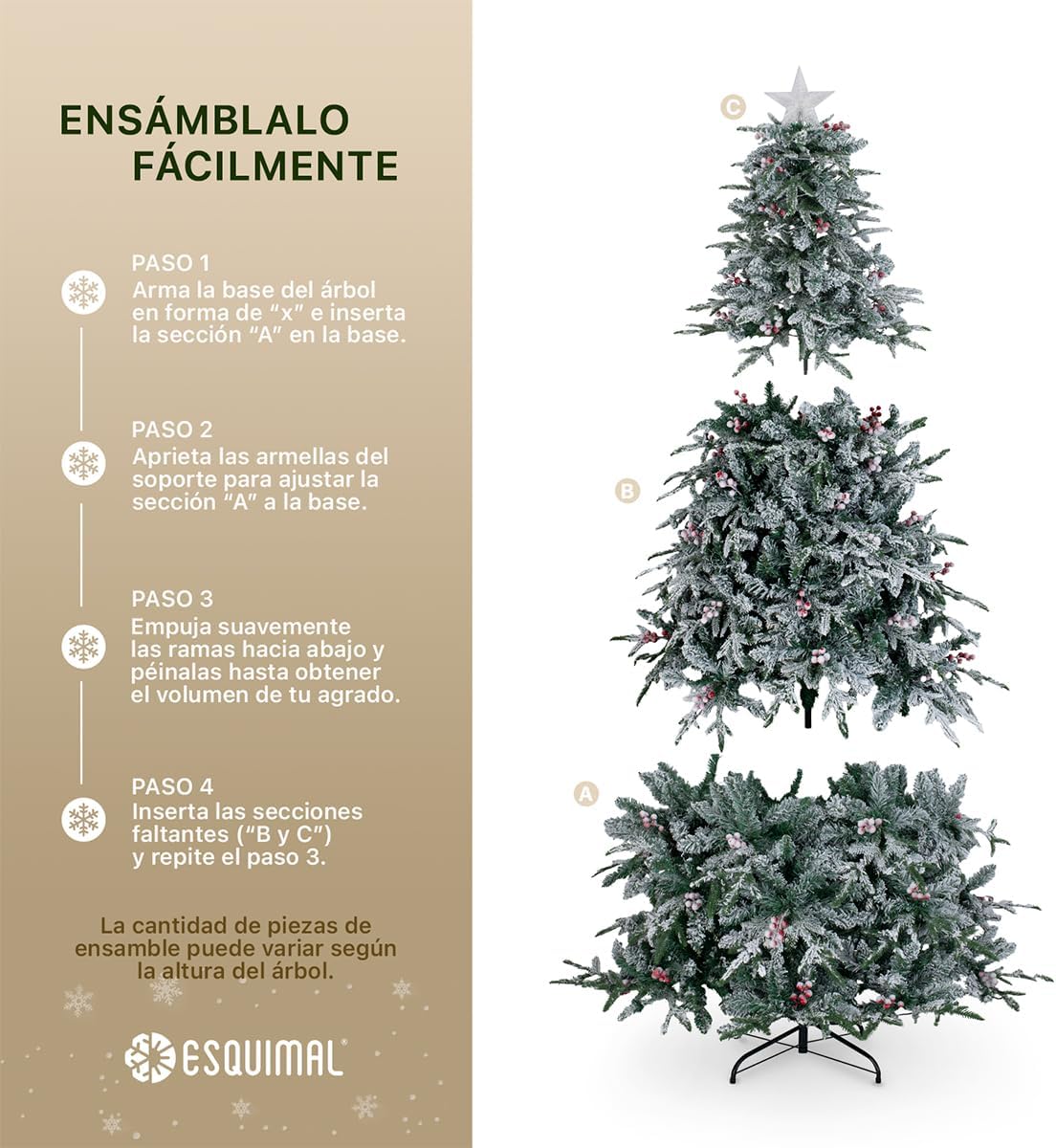 ESQUIMAL Árbol de Navidad Nevado con Luces LED 8 Modos de Iluminación + Estrella + Bayas (Verde Nevado, 1.8 m)