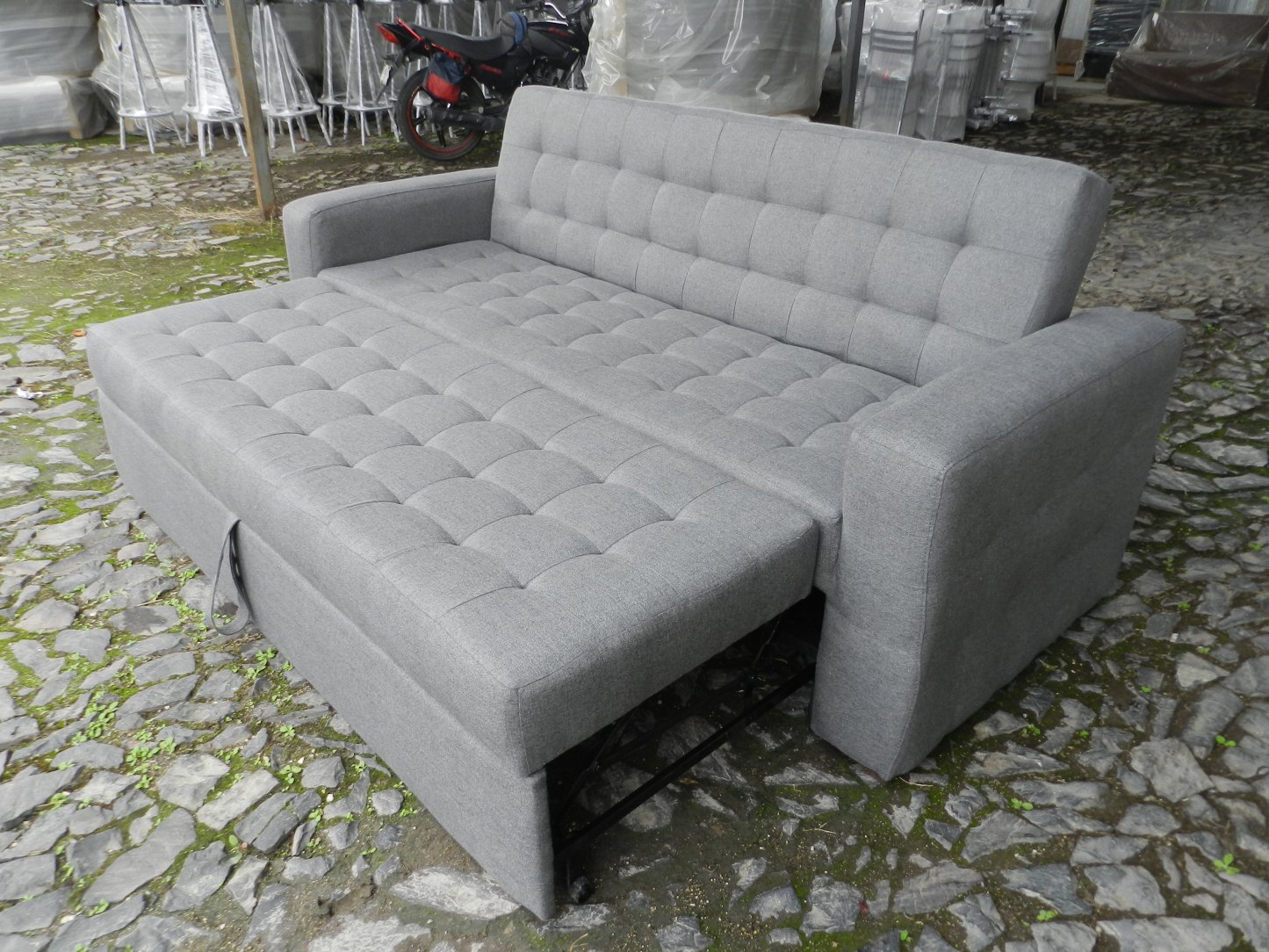 Sofá cama Matrimonial Moderno Plegable en Lino Gris Claro Mobydec Sofa cama Matrimonial en Lino