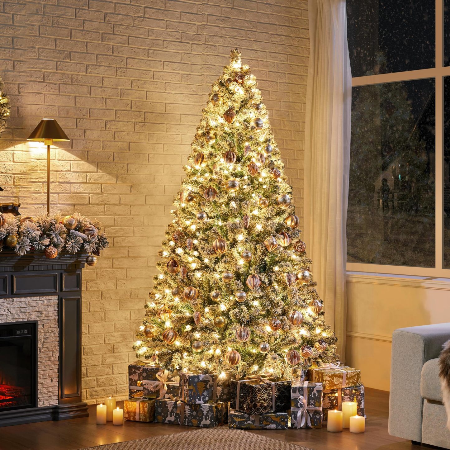 [Oferta especial de preventa]Yaheetech Árbol de Navidad Artificial Preiluminado de 6.5ft con 820 Puntas y 250 Luces Blancas Cálidas, Soporte Plegable, Color Blanco