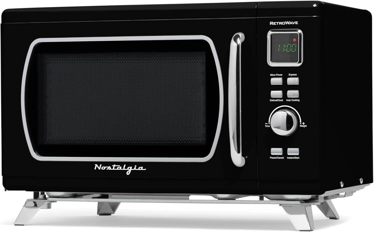 Nostalgia - Horno de microondas retro para encimera de mediados de siglo, tamaño grande de 900 W, 0.9 pies cúbicos, 8 ajustes de cocción preprogramados, reloj digital, electrodomésticos de cocina,