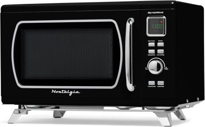 Nostalgia - Horno de microondas retro para encimera de mediados de siglo, tamaño grande de 900 W, 0.9 pies cúbicos, 8 ajustes de cocción preprogramados, reloj digital, electrodomésticos de cocina,