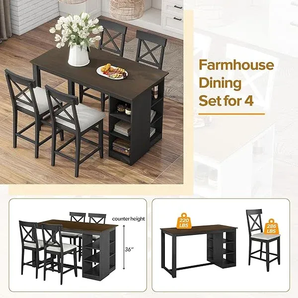 Juego de mesa de comedor de altura de mostrador con 4 sillas