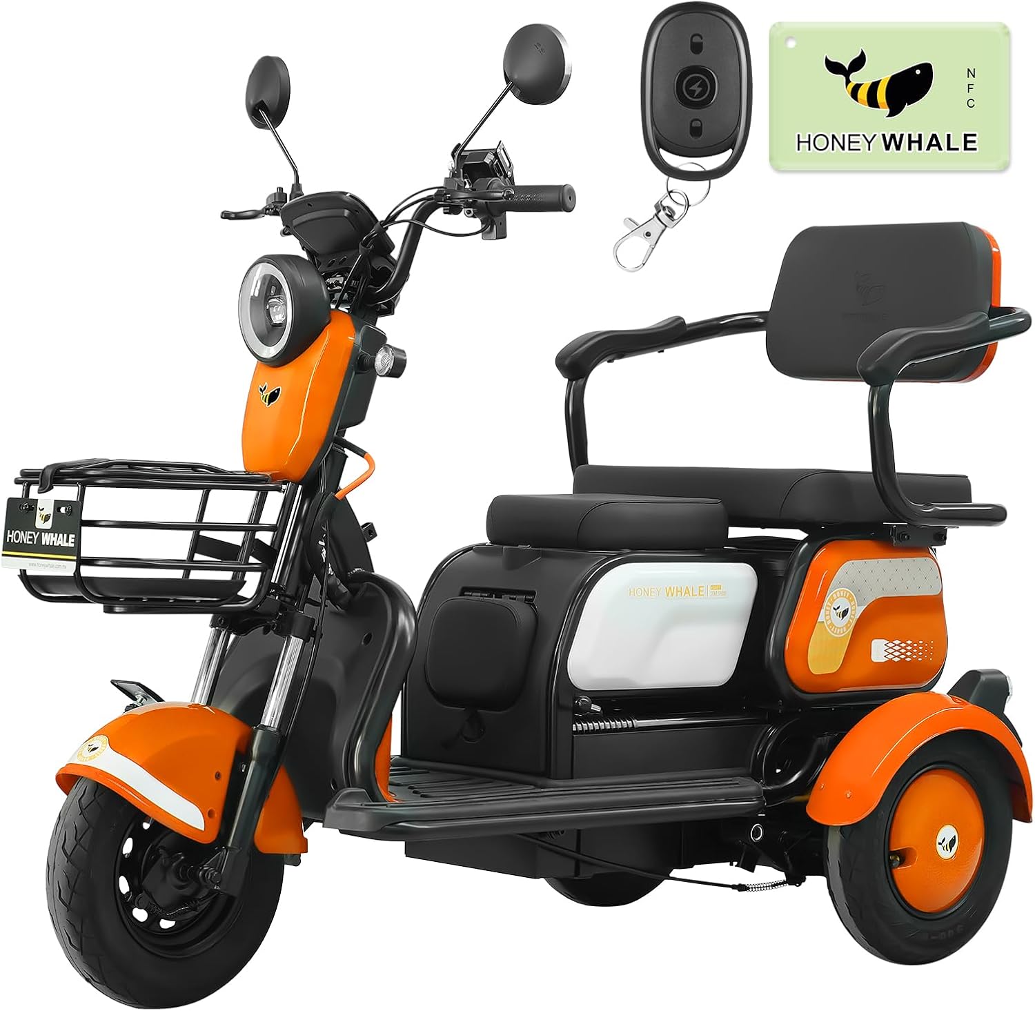 HONEYWHALE V4 Moto Bicicleta Eléctrica para Adultos, Motor de 850W-MAX, Velocidad Máxima 30KM/H, Batería 20AH, Autonomía 50KM, Triciclo Electrico, Viajes en Familia