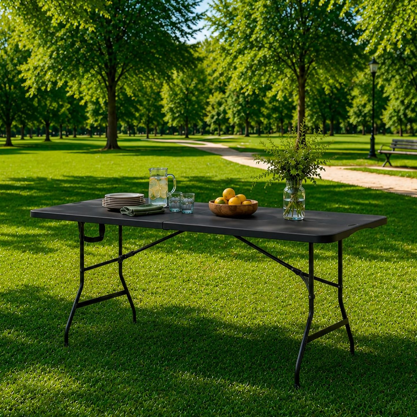 Paquete de 2 Mesas Plegables Negras 180 cm | Mesas de Plástico Resistente Uso Rudo | Ideales para Eventos, Jardín, Negocio y Hogar | Fácil Almacenamiento
