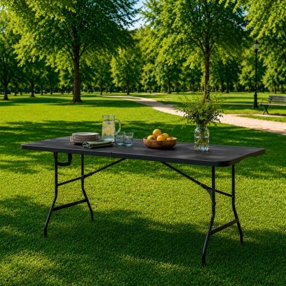 Paquete de 2 Mesas Plegables Negras 180 cm | Mesas de Plástico Resistente Uso Rudo | Ideales para Eventos, Jardín, Negocio y Hogar | Fácil Almacenamiento