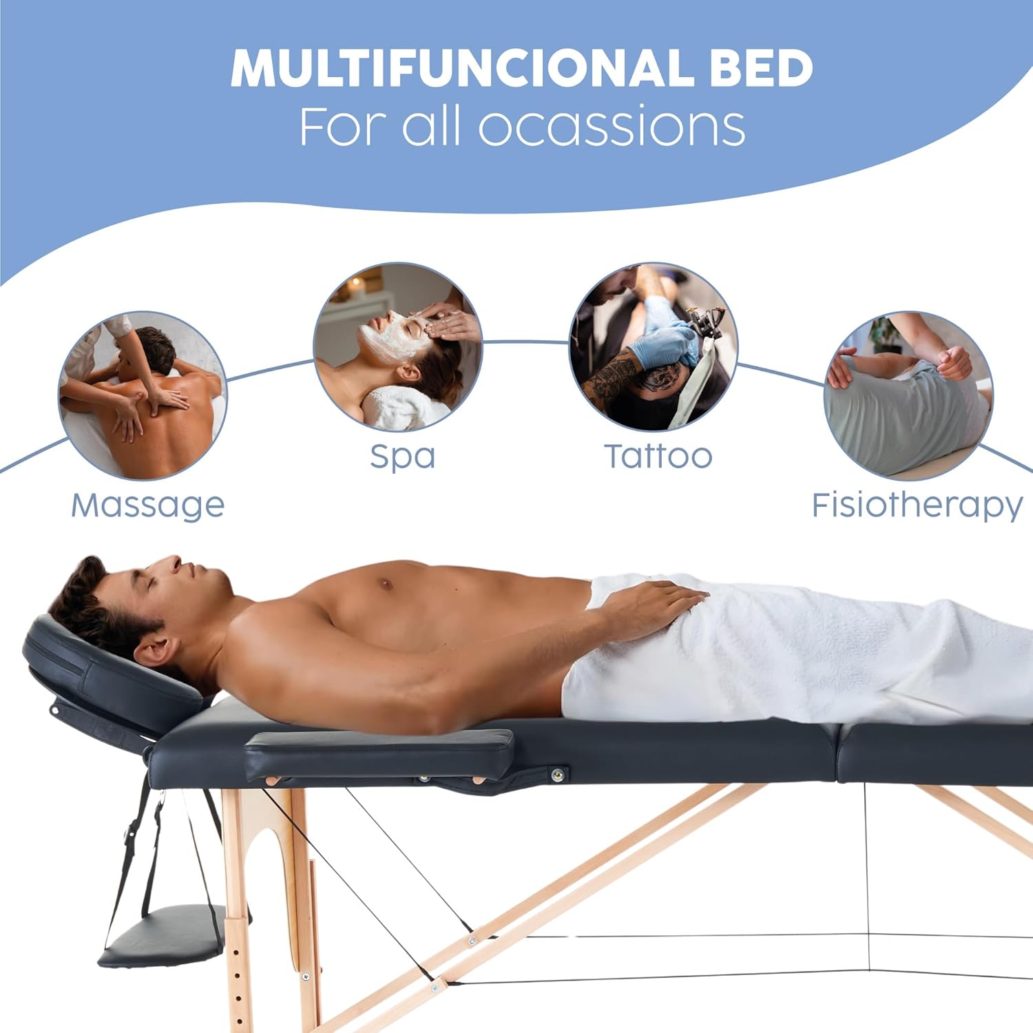 X-PROSS Cama Profesional para Tatuajes Plegable con Estuche y Altura Ajustable, Cama para SPA, Cama para Masajes Profesionales, Camilla Portátil para Fisioterapia y Quiropraxia - Negro