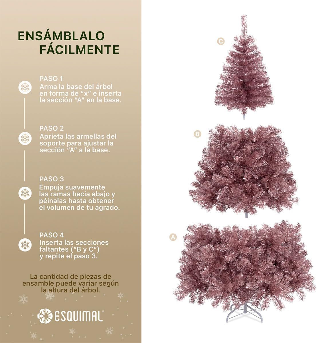 ESQUIMAL Árbol de Navidad Ramas Métalicas Frondosas de Pet Pino Navideño Artificial (Oro Rosa, 1.90 m)