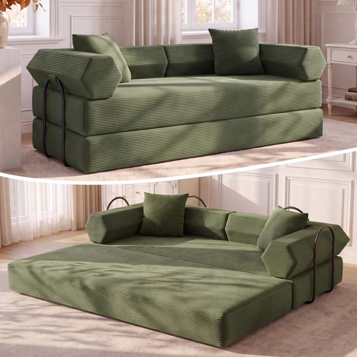 Sofá cama convertible de 79 pulgadas, sofá sin huesos, para sala de estar, gris oscuro