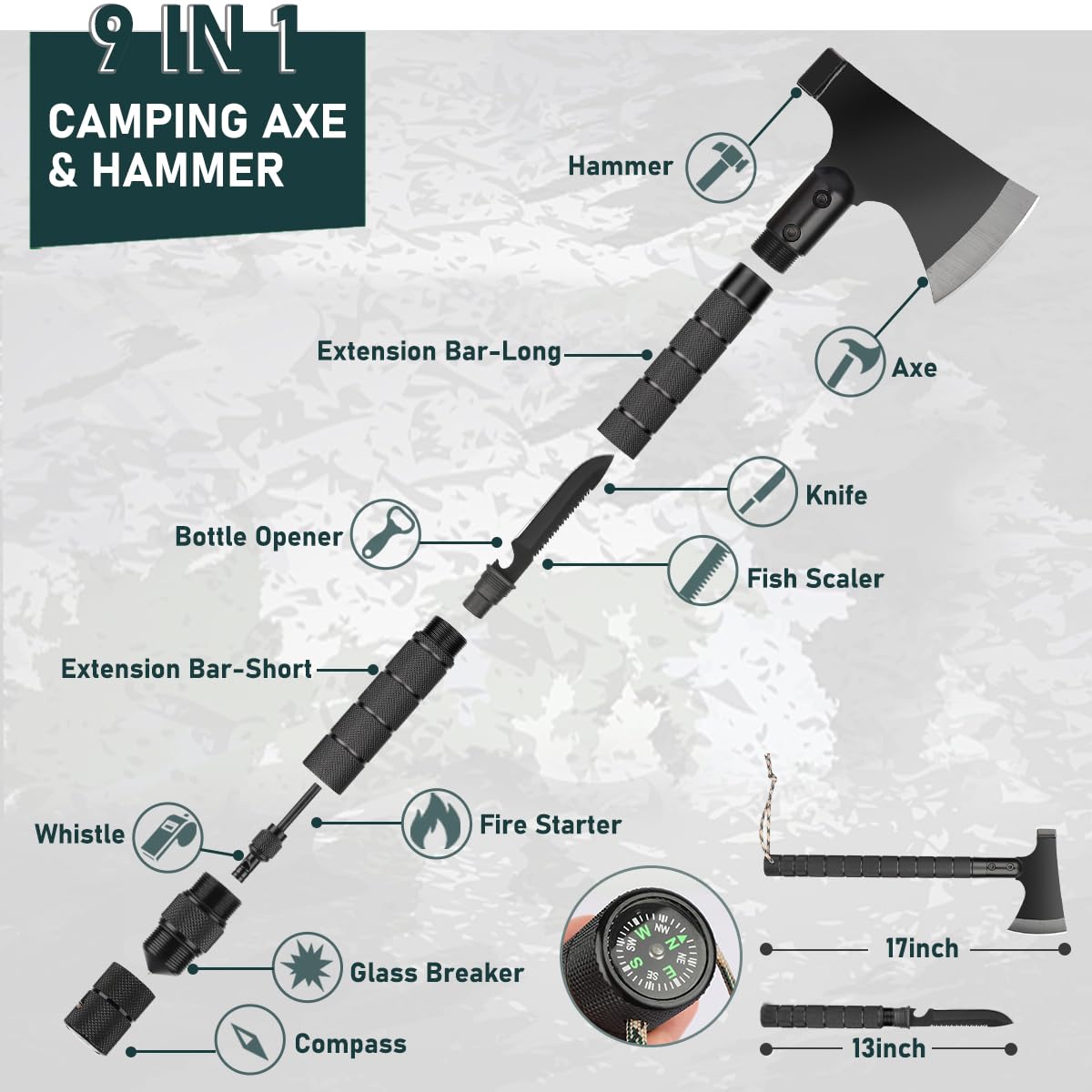 Kit de supervivencia, 262 piezas de equipo de supervivencia y suministros con bolsa de primeros auxilios y bolsa cruzada, kit de emergencia con tienda, martillo de hacha de campamento, pala de