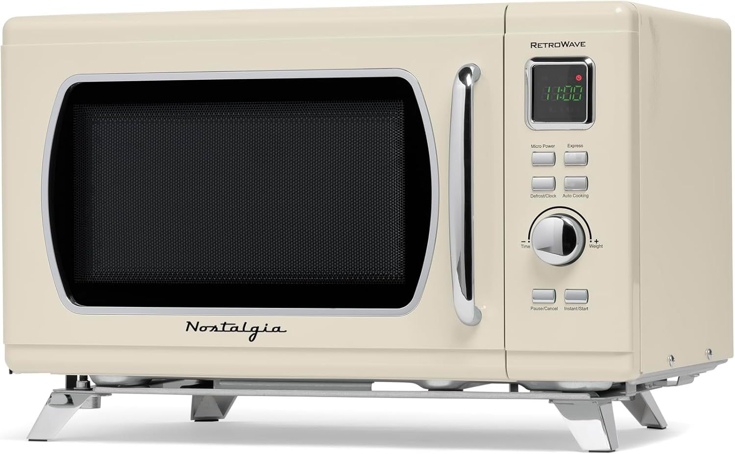 Nostalgia - Horno de microondas retro para encimera de mediados de siglo, tamaño grande de 900 W, 0.9 pies cúbicos, 8 ajustes de cocción preprogramados, reloj digital, electrodomésticos de cocina,