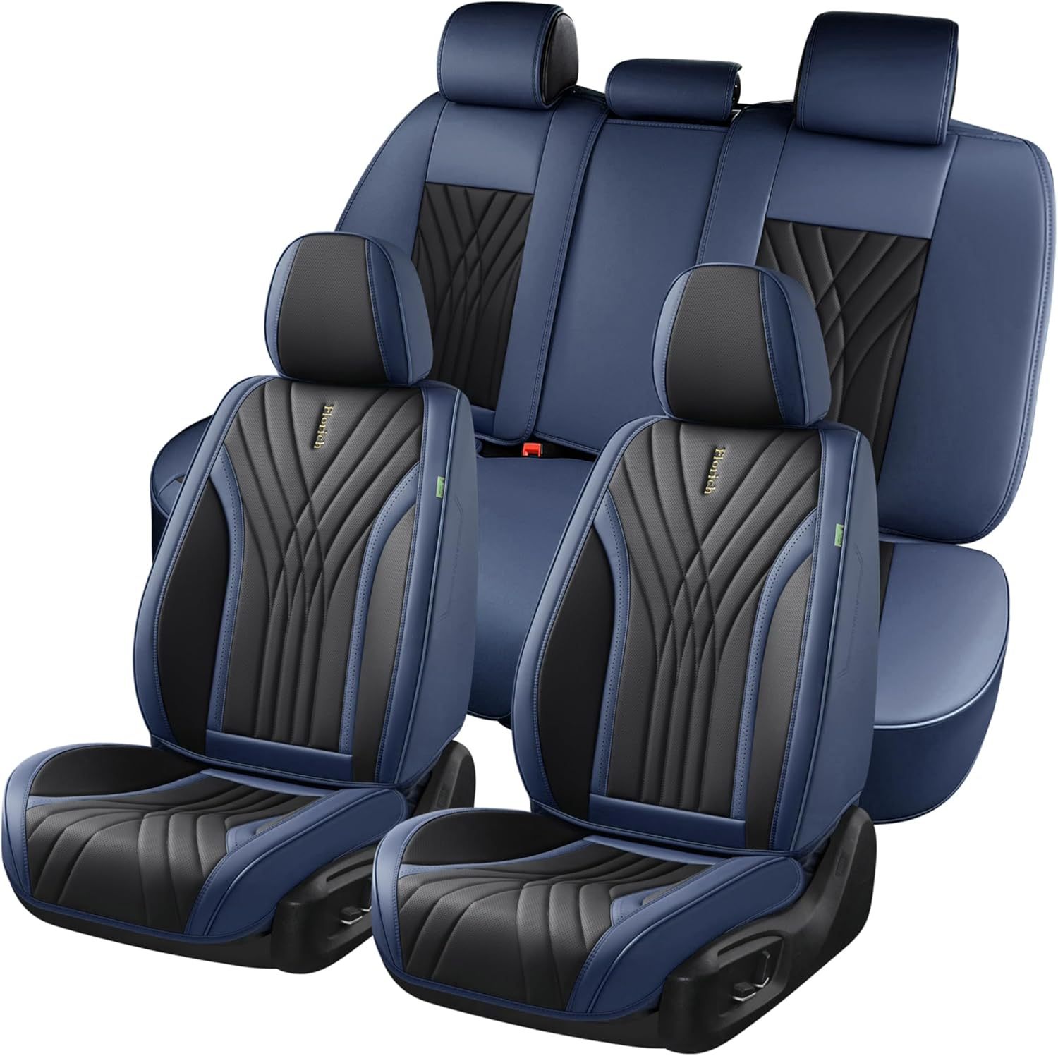 FLORICH - Juego completo de fundas de asiento de piel, fundas universales para 5 asientos, protector de asiento de coche, cojín de piel para asiento de coche, fundas de asiento de automóvil marrones,