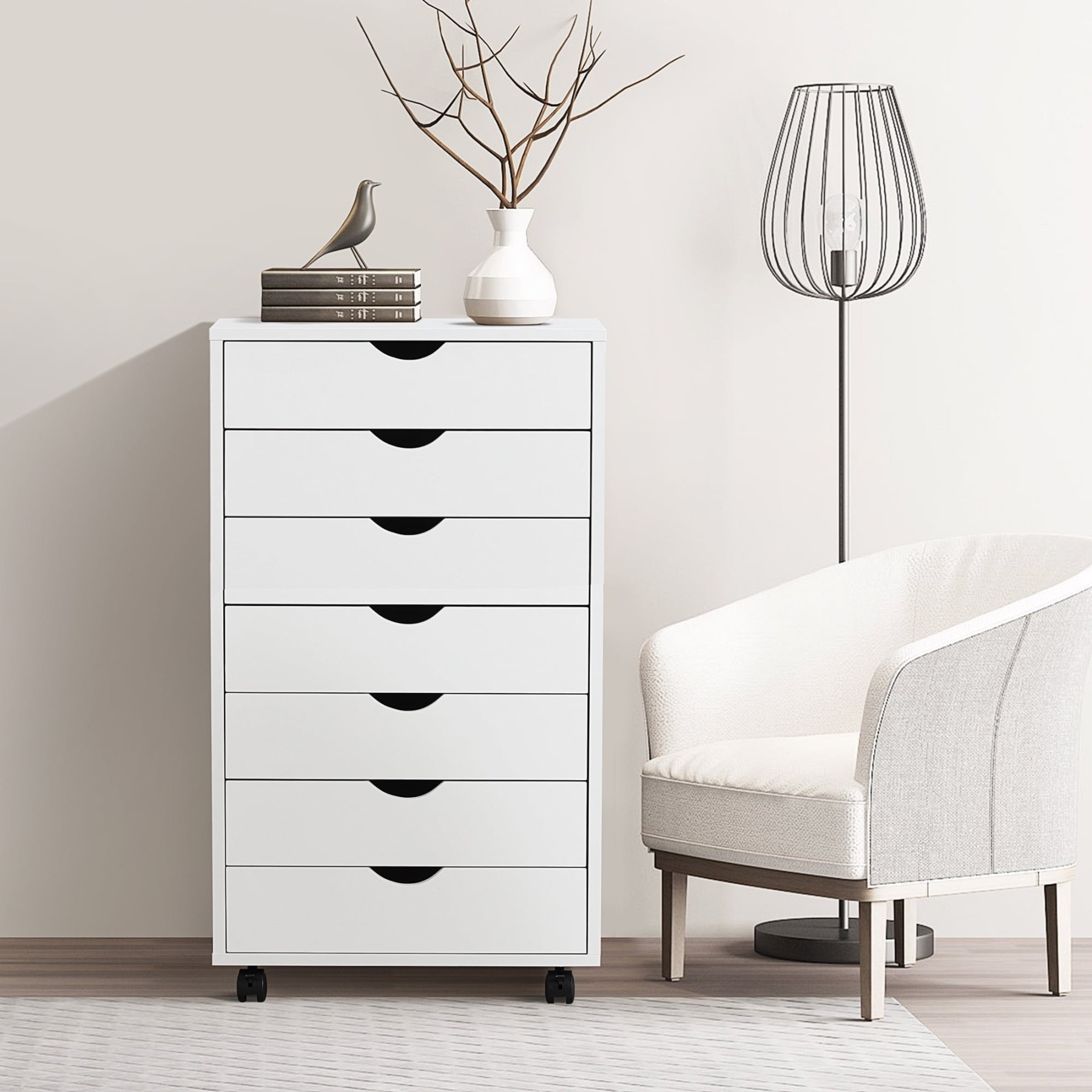 Cómoda EDX de 7 cajones: amplio armario de madera para organizar el dormitorio, el hogar y la oficina, color blanco