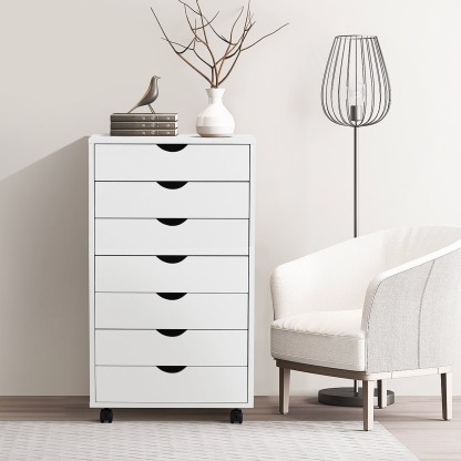 Cómoda EDX de 7 cajones: amplio armario de madera para organizar el dormitorio, el hogar y la oficina, color blanco
