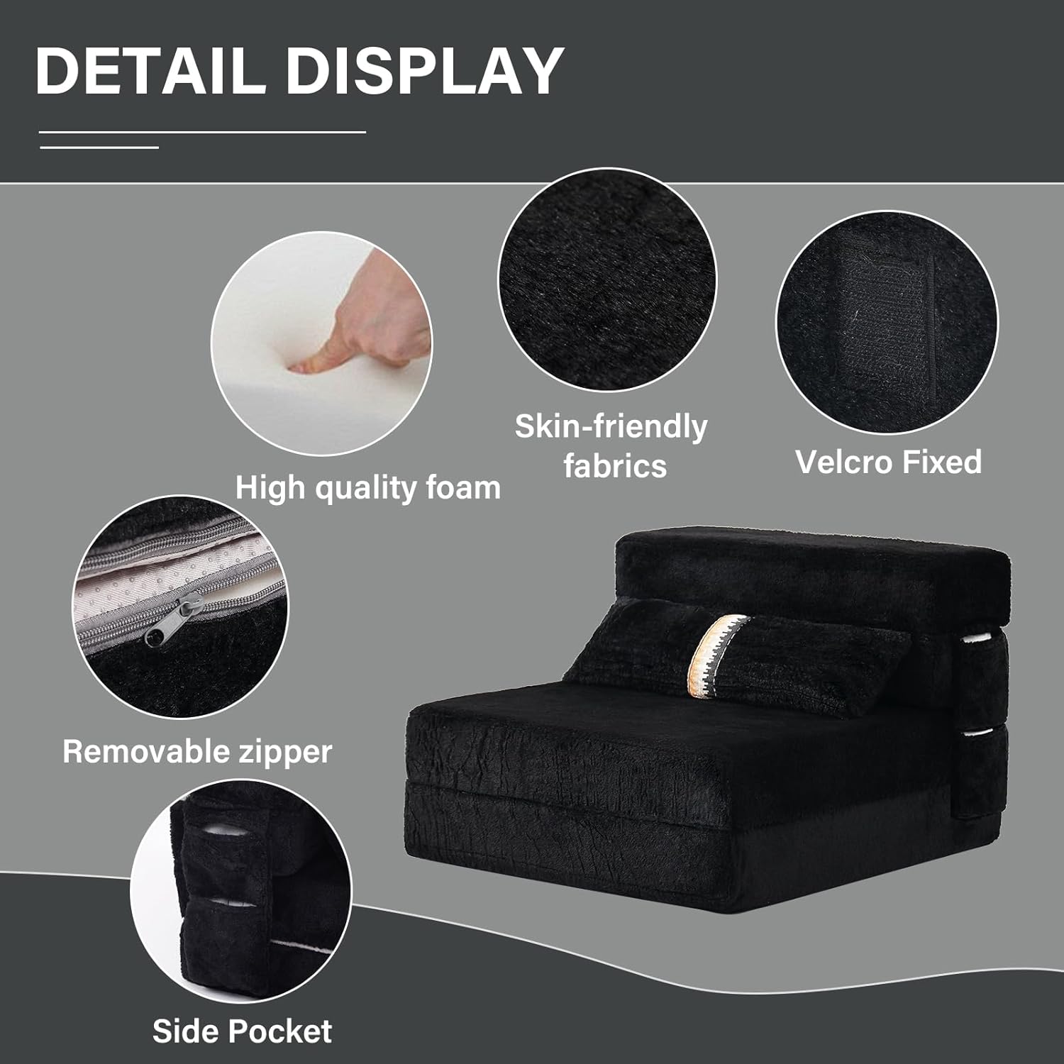 Tiita - Sillón de futón, tamaño individual, sofá cama plegable con almohada, colchón de piso y futón para sala de estar, recámara, uso de invitados, departamento