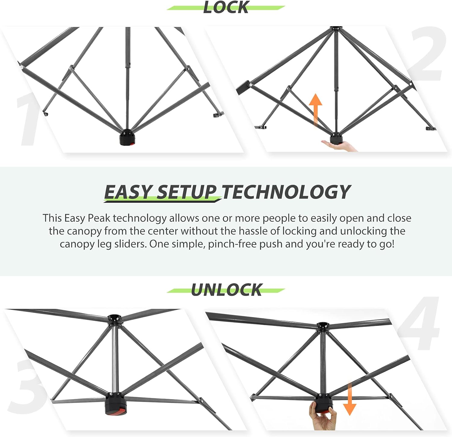 EAGLE PEAK - Toldo desplegable de pierna recta de 13 x 13 pulgadas, toldo instantáneo para exteriores, fácil instalación para una sola persona, refugio plegable con aleros de extensión automática, 169 pies cuadrados de sombra (gris)