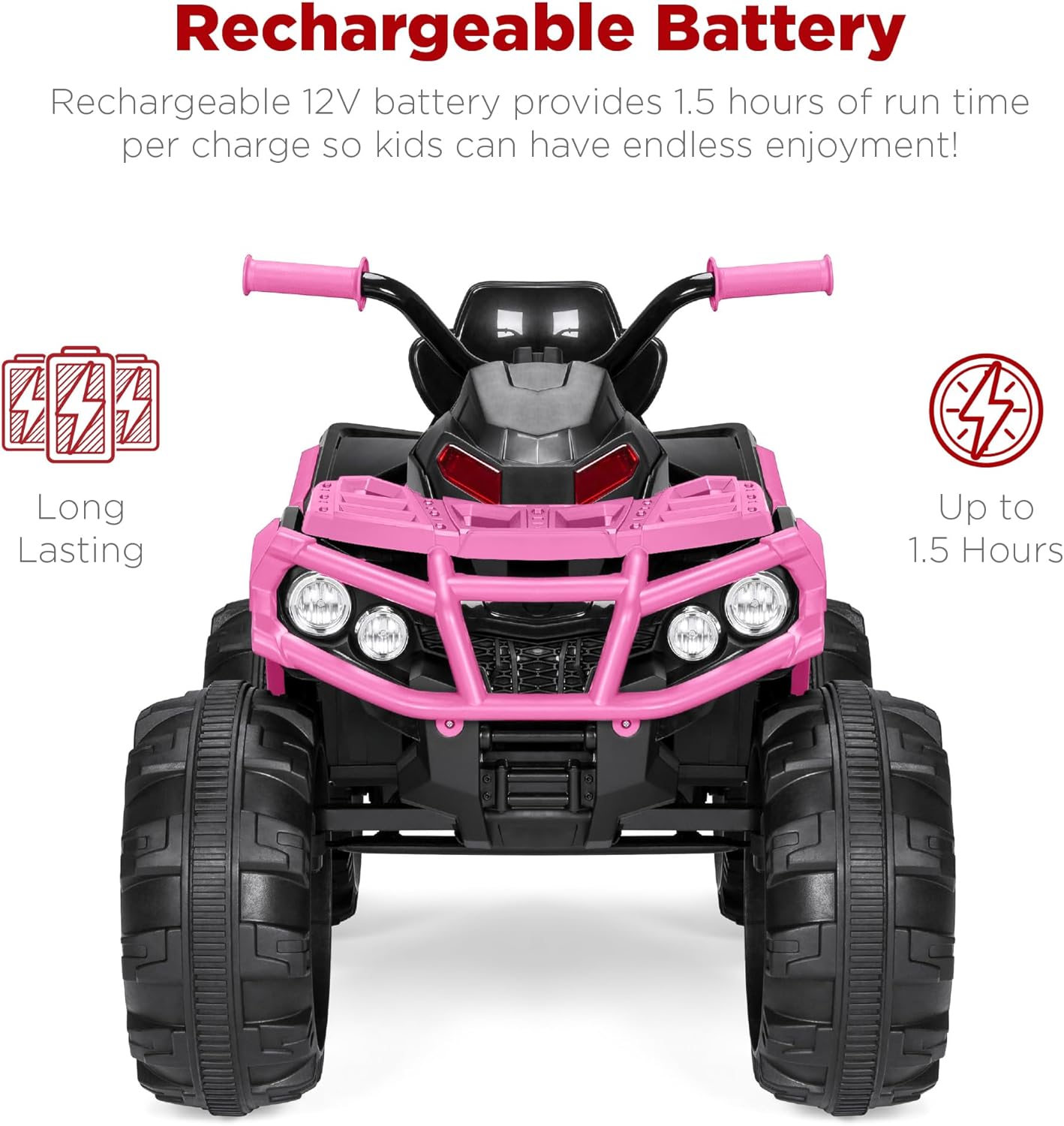 Best Choice Products 12V ATV eléctrico para niños de 4 ruedas con audio Bluetooth, velocidad máxima de 3.7 mph, neumáticos con banda de rodadura, faros LED, radio, color negro