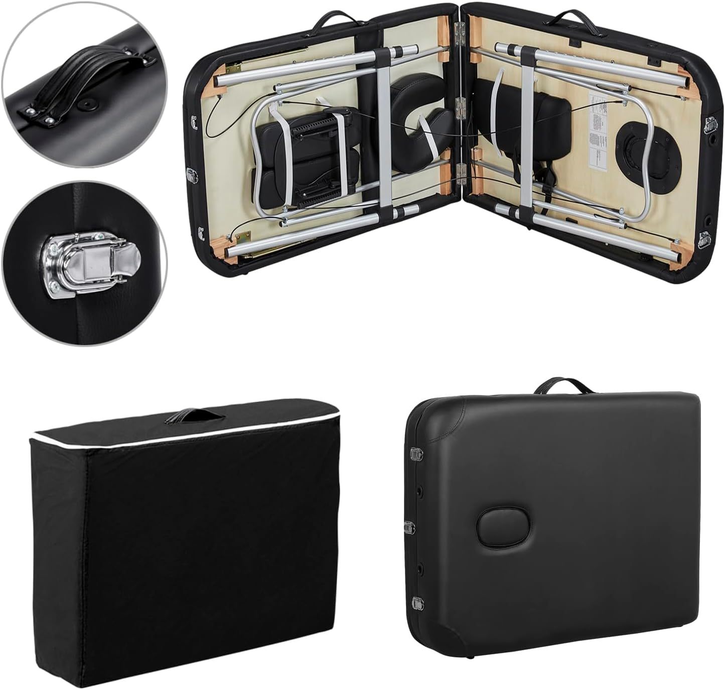 Yaheetech - Mesas de Masaje portátil para Tatuaje, Cama Ajustable de Aluminio, 3 Camas de SPA Plegables con Bolsa no Tejida, 24 Pulgadas de Ancho, Color Negro