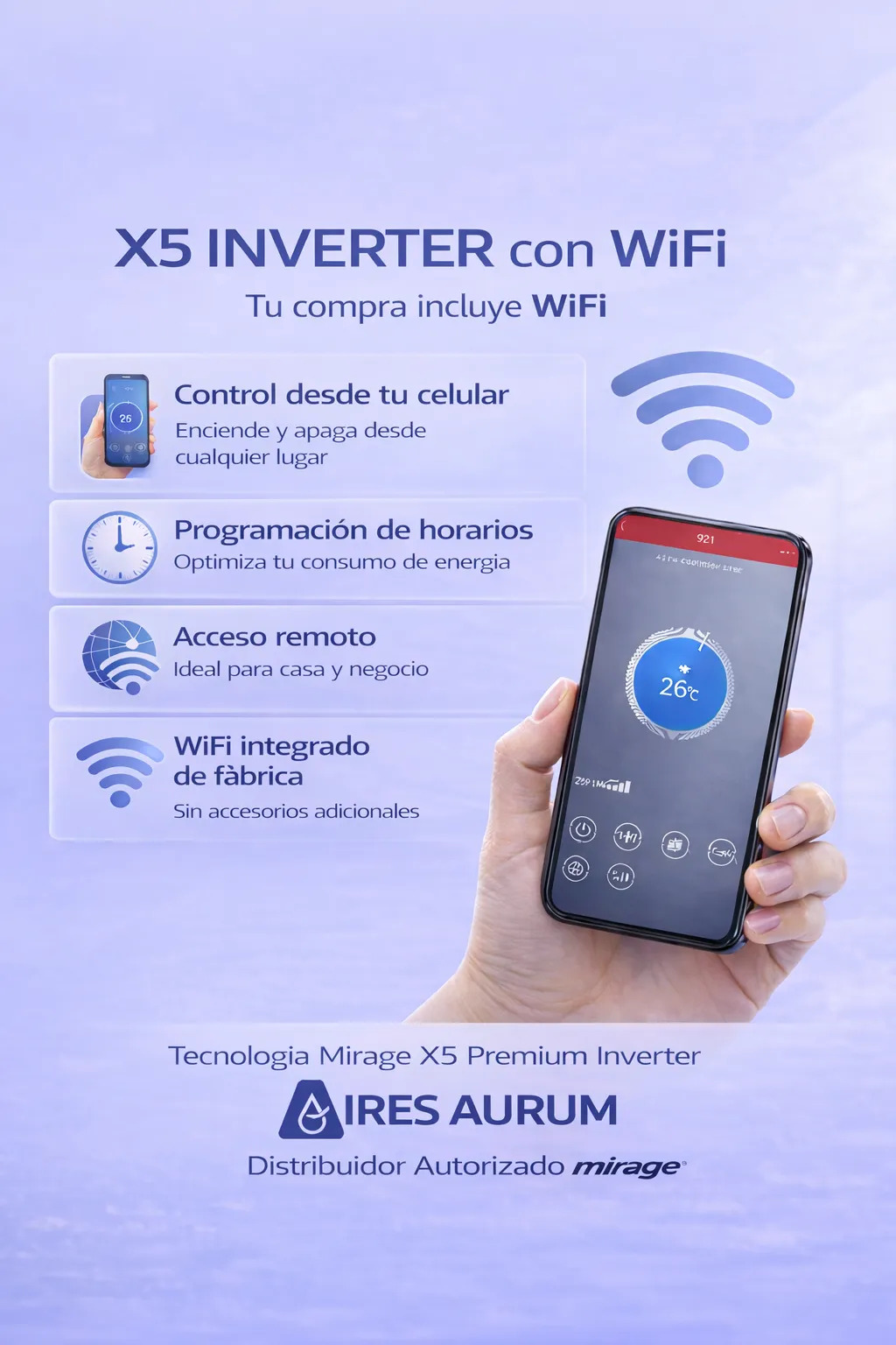 Minisplit Inverter X5 110v 115v Mirage 1 Tonelada 12000 Wifi