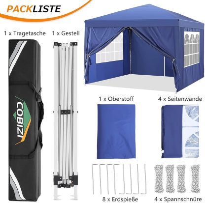 COBIZI - Toldo desplegable de 10 x 20 Pulgadas con 6 Paredes Laterales, toldo Impermeable para Eventos al Aire última intervensión, UPF 50+ cenador portátil para Fiestas, Playa, Camping, Boda,