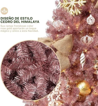 ESQUIMAL Árbol de Navidad Ramas Métalicas Frondosas de Pet Pino Navideño Artificial (Oro Rosa, 1.90 m)