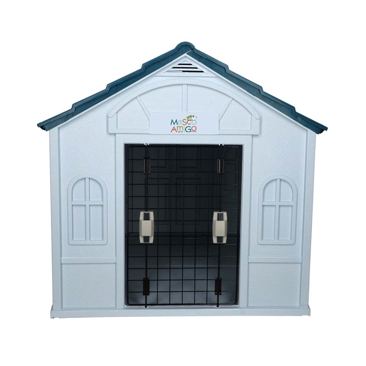 Casa para Perro Grande MascoAmigo con Puerta Metálica-Térmica- de plástico 98x82x84 cm Azul