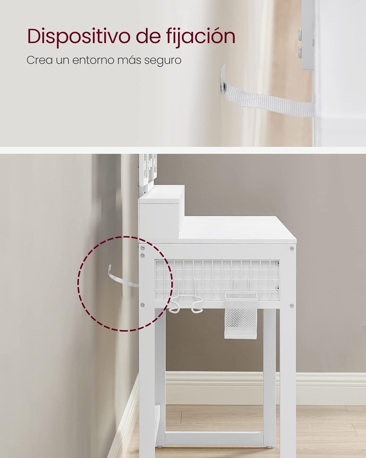 VASAGLE Juego de Mesa de Maquillaje con Espejo Triple, Tocador con Espejo y Taburete, 3 Cajones, Escritorio de Maquillaje, Soporte para Secador, Industrial, Marrón Rústico y Negro RVT004B01