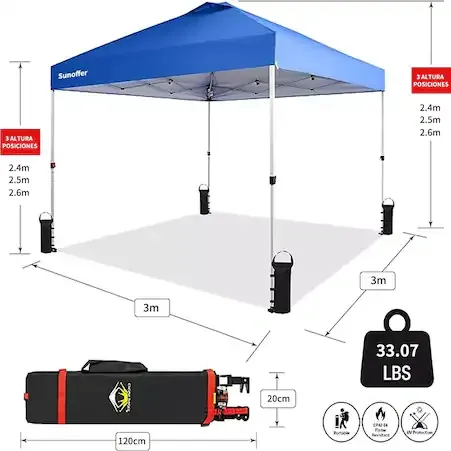 Toldo Carpa Impermeable Plegable Acero 3x3m Bolsa De Peso Eo Safe Imports Esi-16374 Multicolor