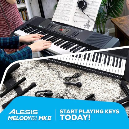 Alesis Melody 61 - Piano eléctrico con 61 teclas, Teclado Musical con altavoces, audífonos, micrófono, soporte para piano, atril y taburete