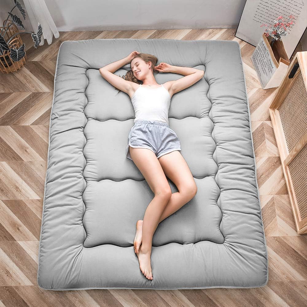 MAXYOYO - Puf plegable para sofá, cama, colchón de piso para adultos, extra grueso, 6 pliegues, sofá para recámara, sala de estar, beige, 135 x 240 cm