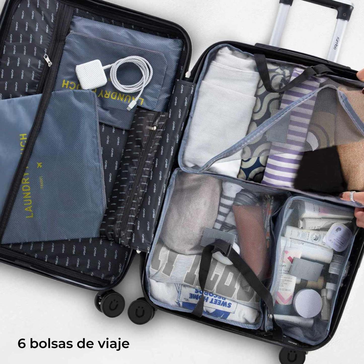 Juego 4 Maletas De Viaje Rigidas Ruedas 360 Bolsas De Viaje azul Rumbo RUM40