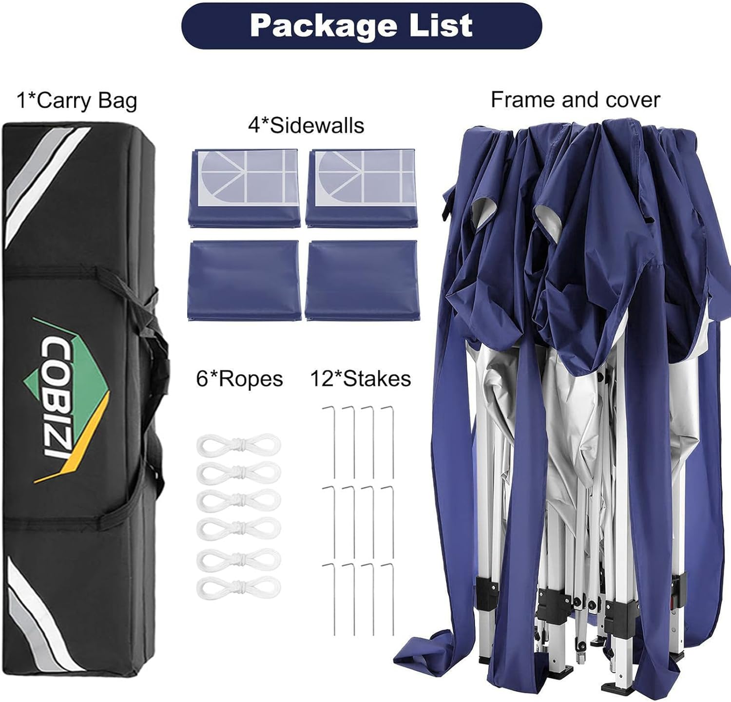 COBIZI - Toldo desplegable de 10 x 20 Pulgadas con 6 Paredes Laterales, toldo Impermeable para Eventos al Aire última intervensión, UPF 50+ cenador portátil para Fiestas, Playa, Camping, Boda,