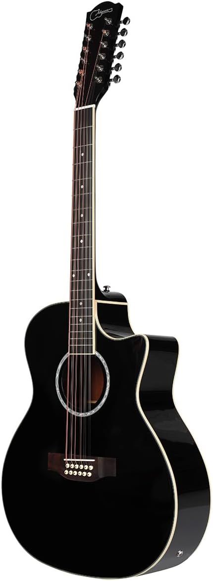 Jidyous-41 Inch,4/4,Guitarra Electroacústica 12 cuerdas,con Funda Acolchada, afinadores, Tirantes de guitarra,cuerdas, paletas, capó, adecuada para adultos jóvenes de nivel medio (Black)