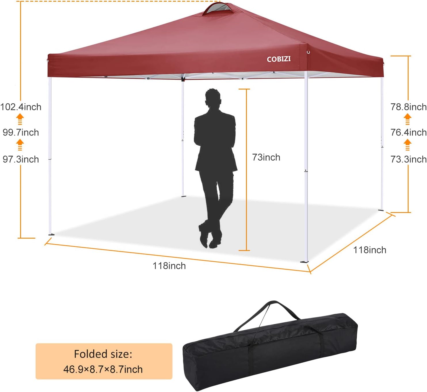 COBIZI - Toldo desplegable de 10 x 20 Pulgadas con 6 Paredes Laterales, toldo Impermeable para Eventos al Aire última intervensión, UPF 50+ cenador portátil para Fiestas, Playa, Camping, Boda,