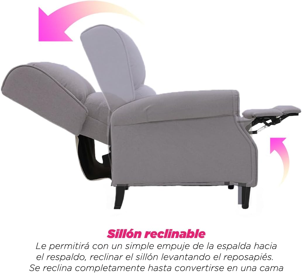 VANLIG | Sillón Reclinable Manual de Tela | Reposet Confortable Individual | Ajustable | Espuma Alta Densidad | Fácil Instalación | Material Premium | Color Gris