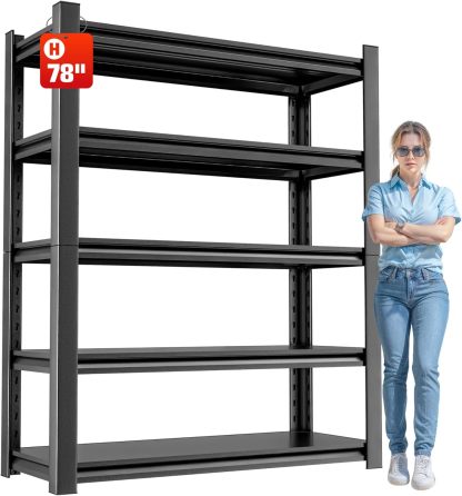 Estantería de almacenamiento para cochera, resistente – Estantes de 72 pulgadas de alto, estantes ajustables de metal de 5 niveles, estante de almacenamiento industrial para cochera, 16 pulgadas de