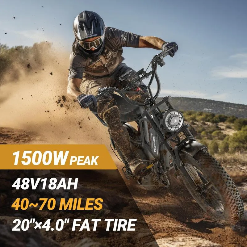 ⚡ Bicicleta Eléctrica de Montaña 20" Fat Tire | Motor Potente 1500W | Hasta 48 km/h | Batería 48V 23Ah de Larga Duración | Bicicleta Todo Terreno para Adultos 🚲